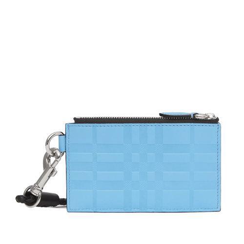 【包税】BURBERRY/博柏利 21秋冬新款 男士柔矢车菊蓝色格纹压花皮革挂绳式拉链卡包80493241 商品图3