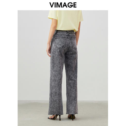 VIMAGE纬漫纪春季新款时尚开叉通勤休闲显瘦百搭100%棉牛仔裤V1705337 商品图4