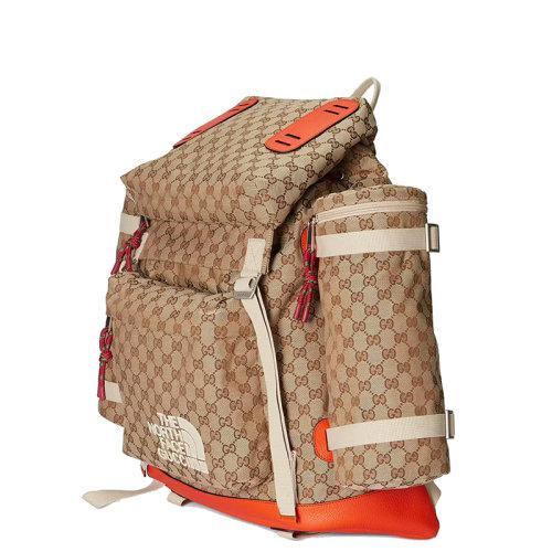 【包税】GUCCI/古驰 2021秋冬新款The North Face系列 男士米色/乌木色经典老花帆布橘色皮革滚边饰北面gucci标识刺绣双肩背包650294GY5TN8893 商品图4