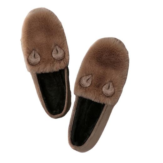 新款时尚百搭一脚蹬韩版外穿豆豆平底防滑女冬棉瓢鞋子软底毛绒加绒毛毛鞋厚底 商品图4