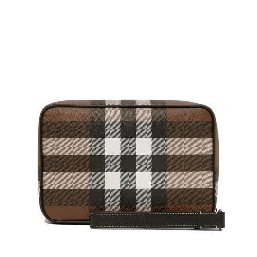 【包税】BURBERRY/博柏利 21秋冬新款 男士深桦木棕色格纹拼皮革拉链手拿包80492151 商品图4