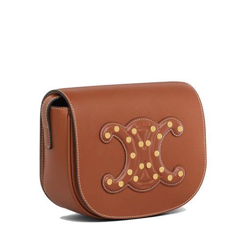 【包税】CELINE/赛琳 21秋冬新款FOLCO CUIR TRIOMPHE系列 女士黄褐色光滑牛皮革金色饰钉斜挎单肩手拿包198263DU9.04LU 商品图1