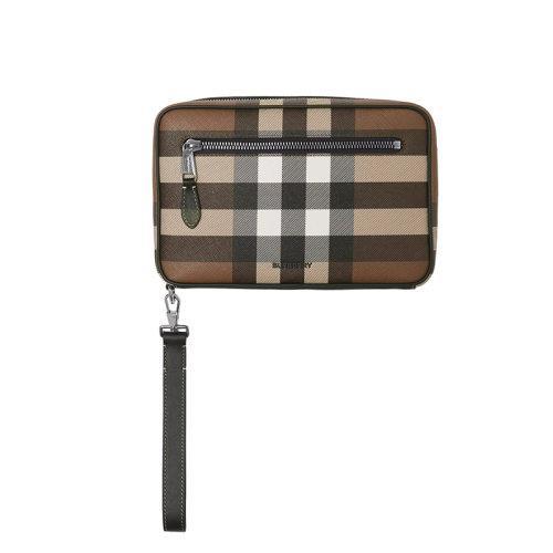 【包税】BURBERRY/博柏利 21秋冬新款 男士深桦木棕色格纹拼皮革拉链手拿包80492151 商品图2