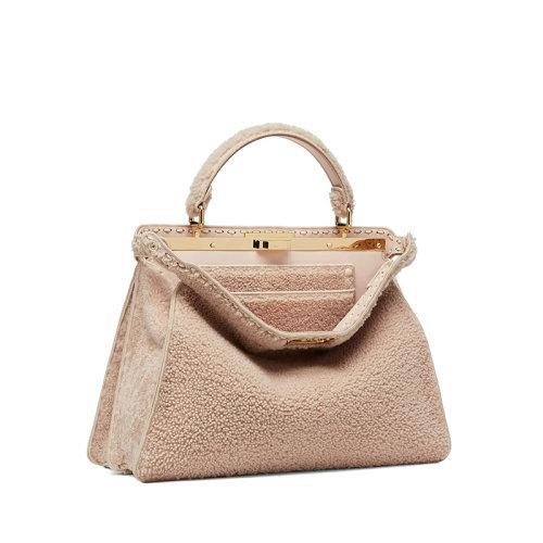 FENDI/芬迪 2021秋冬新款PEEKABOO ISEEU系列 女士大号浅粉色美利奴羊皮手工缝制大针脚标志性旋转门扣配可拆卸肩带提手单肩手提包8BN328AHJ6F0H43 商品图2