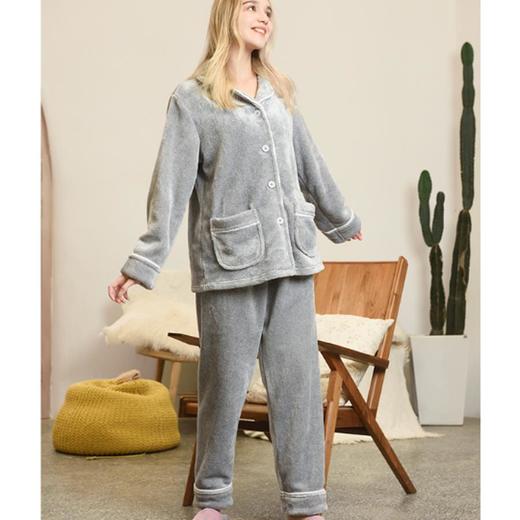 3楼 美标 翻领珊瑚绒玉兔绒麻灰高级感家居服89036 商品图2