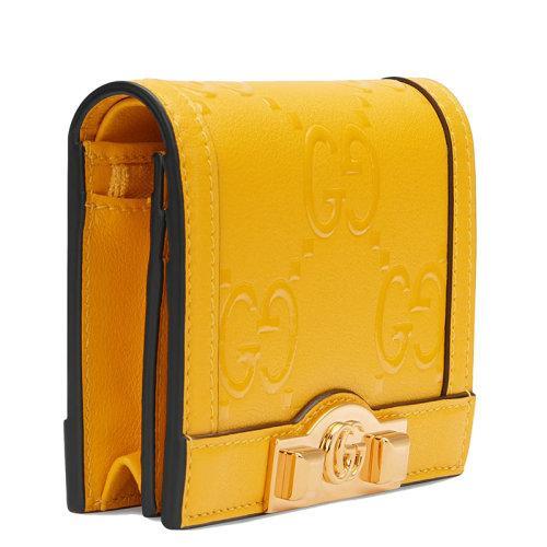 【包税】GUCCI/古驰 2021秋冬新款 女士黄色GG皮革饰钉细节金色调配件卡包零钱包676150UF4AG7223 商品图2