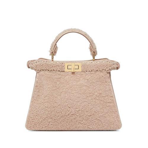 【包税】FENDI/芬迪 2021秋冬新款PEEKABOO ISEEU系列 女士小号浅粉色美利奴羊皮标志性旋转门扣金色饰面金属配饰配可拆卸肩带单肩斜跨手提包8BN327AHJ6F0H43 商品图2