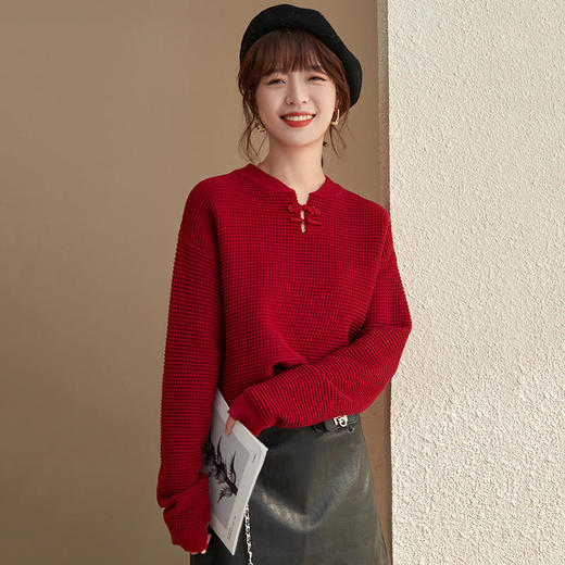 RWQ9135 红色打底针织衫2021年新款毛衣女秋冬设计感小众圣诞新年冬季上衣 商品图2