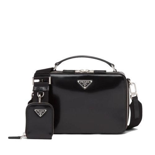 【包税】PRADA/普拉达 21年秋冬新款Brique系列 男士黑色亮面皮革配可拆卸皮革小袋拉链手袋斜跨单肩包2VH069_ZO6_F0002_V_ZMI 商品图0