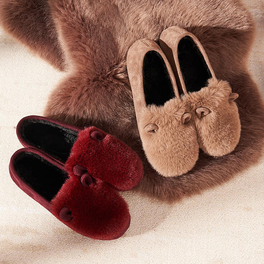 新款时尚百搭一脚蹬韩版外穿豆豆平底防滑女冬棉瓢鞋子软底毛绒加绒毛毛鞋厚底 商品图1