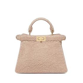 【包税】FENDI/芬迪 2021秋冬新款PEEKABOO ISEEU系列 女士小号浅粉色美利奴羊皮标志性旋转门扣金色饰面金属配饰配可拆卸肩带单肩斜跨手提包8BN327AHJ6F0H43