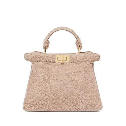 【包税】FENDI/芬迪 2021秋冬新款PEEKABOO ISEEU系列 女士小号浅粉色美利奴羊皮标志性旋转门扣金色饰面金属配饰配可拆卸肩带单肩斜跨手提包8BN327AHJ6F0H43 商品图0