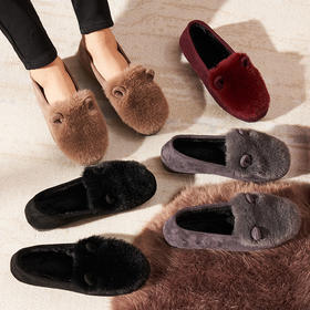 新款时尚百搭一脚蹬韩版外穿豆豆平底防滑女冬棉瓢鞋子软底毛绒加绒毛毛鞋厚底