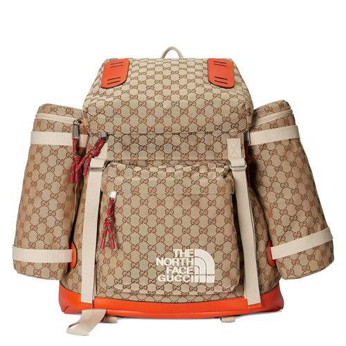 【包税】GUCCI/古驰 2021秋冬新款The North Face系列 男士米色/乌木色经典老花帆布橘色皮革滚边饰北面gucci标识刺绣双肩背包650294GY5TN8893 商品图0