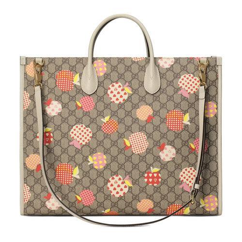 【包税】GUCCI/古驰 2021秋冬新款 男士米色大号心苹果印花老花帆布白色皮革饰边单肩手提托特包65998022KFG9799 商品图1