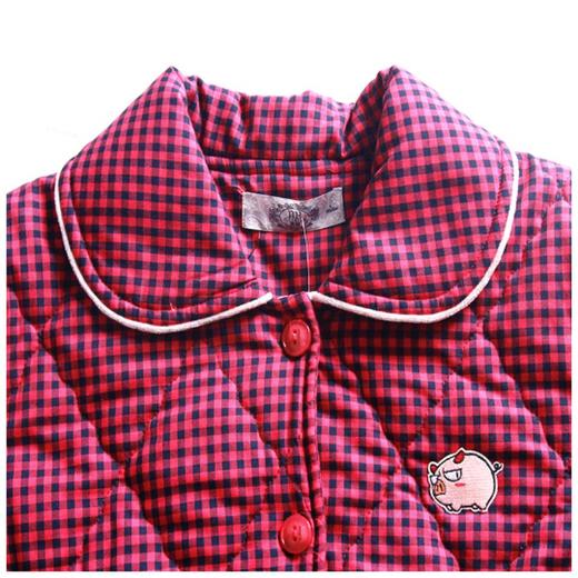 3楼 美标纯棉玫红经典格纹秋冬保暖舒适家居服45519 商品图3