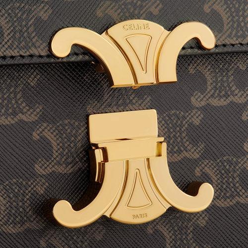 【包税】CELINE/赛琳 21新款TRIOMPHE系列 女士经典黄褐色老花涂层帆布链条斜挎单肩包197992DQW.04LU 商品图4