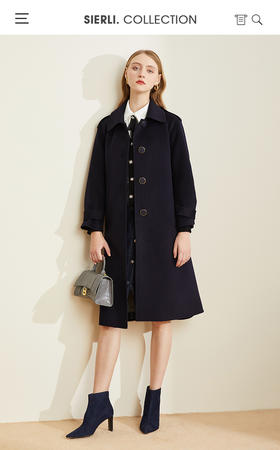 LH921斯尔丽瑟俪[专柜同款]2021冬新款军旅风肩袢百搭显瘦羊毛大衣女