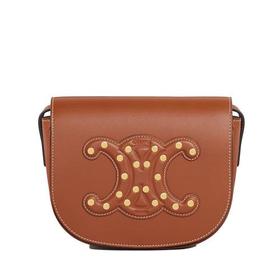 【包税】CELINE/赛琳 21秋冬新款FOLCO CUIR TRIOMPHE系列 女士黄褐色光滑牛皮革金色饰钉斜挎单肩手拿包198263DU9.04LU