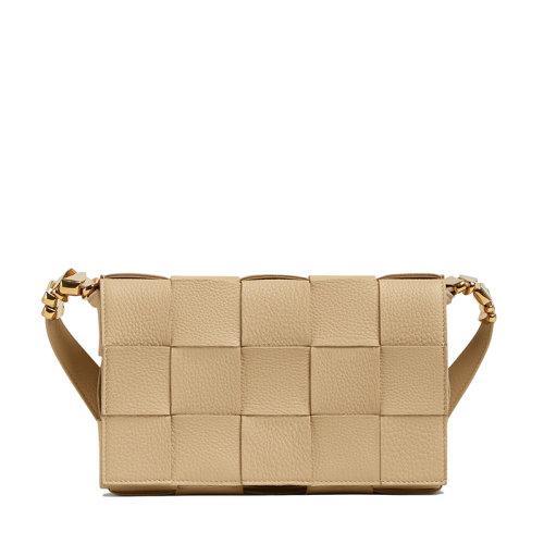 【包税】Bottega Veneta/葆蝶家 22春夏新款CASSETTE系列 女士燕麦色小牛皮双面Intreccio编织单肩斜挎豆腐包666870V17H19776 商品图0