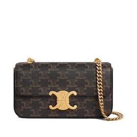 【包税】CELINE/赛琳 21新款TRIOMPHE系列 女士经典黄褐色老花涂层帆布链条斜挎单肩包197992DQW.04LU