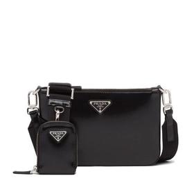 【包税】PRADA/普拉达 21年秋冬新款 男士黑色亮面皮革配可拆卸尼龙肩带可拆卸皮革小袋斜跨单肩包2VH129_ZO6_F0002_V_OOO