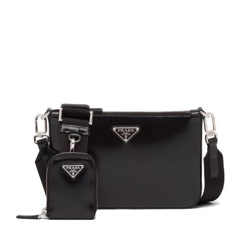 【包税】PRADA/普拉达 21年秋冬新款 男士黑色亮面皮革配可拆卸尼龙肩带可拆卸皮革小袋斜跨单肩包2VH129_ZO6_F0002_V_OOO 商品图0