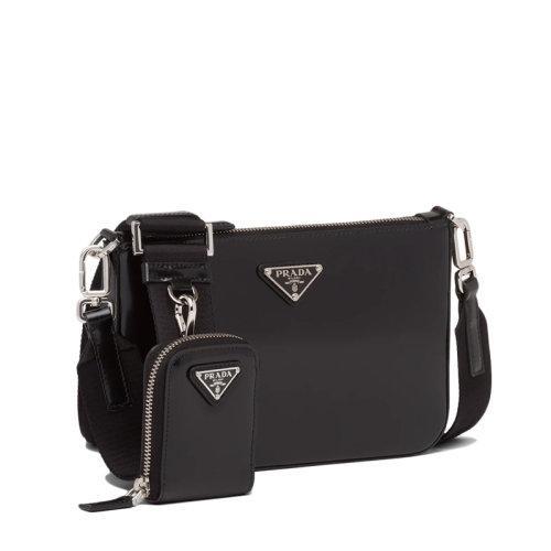 【包税】PRADA/普拉达 21年秋冬新款 男士黑色亮面皮革配可拆卸尼龙肩带可拆卸皮革小袋斜跨单肩包2VH129_ZO6_F0002_V_OOO 商品图1