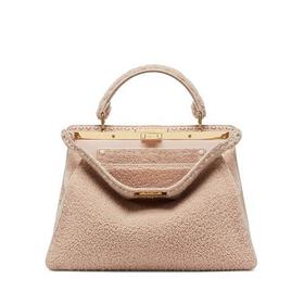 FENDI/芬迪 2021秋冬新款PEEKABOO ISEEU系列 女士大号浅粉色美利奴羊皮手工缝制大针脚标志性旋转门扣配可拆卸肩带提手单肩手提包8BN328AHJ6F0H43
