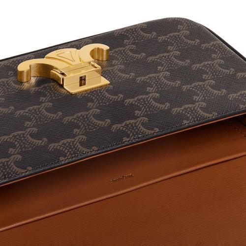 【包税】CELINE/赛琳 21新款TRIOMPHE系列 女士经典黄褐色老花涂层帆布链条斜挎单肩包197992DQW.04LU 商品图3