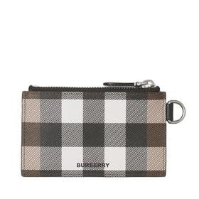 【包税】BURBERRY/博柏利 21秋冬新款 男士深桦木棕色格纹环保帆布挂带拉链卡包80492161