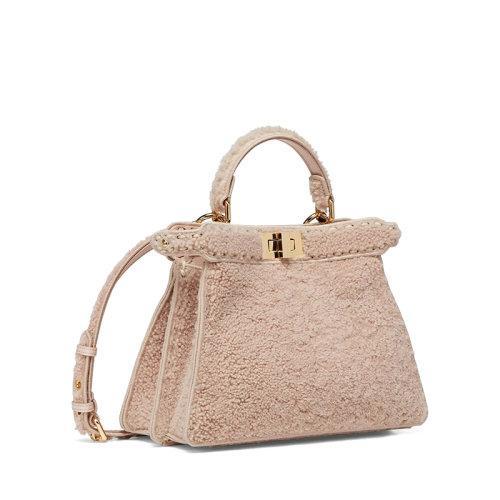 【包税】FENDI/芬迪 2021秋冬新款PEEKABOO ISEEU系列 女士小号浅粉色美利奴羊皮标志性旋转门扣金色饰面金属配饰配可拆卸肩带单肩斜跨手提包8BN327AHJ6F0H43 商品图1