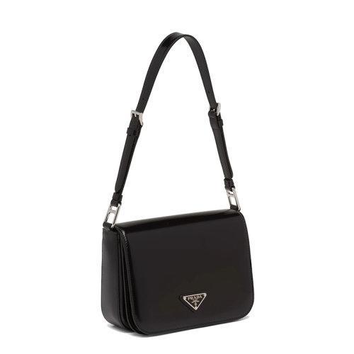 【包税】PRADA/普拉达 21年秋冬新款 女士黑色亮面皮革可调式皮革提手磁扣式翻盖开合斜跨手提单肩包1BD308_ZO6_F0002_V_HOO 商品图1