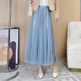 七彩流光网纱2022春季新款显瘦蓬蓬裙大摆仙女长纱半身裙 TY8803