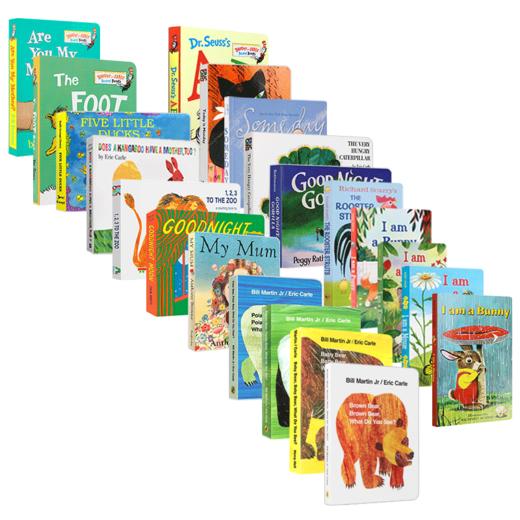 幼儿英语启蒙绘本21册套装 好饥饿的毛毛虫 The very hungry caterpillar 我是一只兔子 到动物园去 晚安月亮我妈妈英文原版纸板书 商品图2