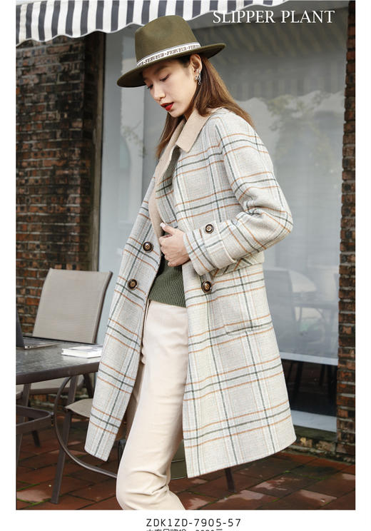 宗洋&卓蔻兰女士中长款时尚格纹大衣ZDK1ZD7905-57 商品图3