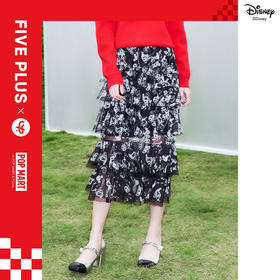 FIVE PLUS2022新款女春装泡泡玛特印花网纱半身裙女中长蛋糕裙子	2WN1070300