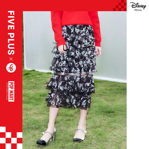 FIVE PLUS2022新款女春装泡泡玛特印花网纱半身裙女中长蛋糕裙子	2WN1070300 商品图0