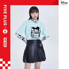 FIVE PLUS2022新款女春装泡泡玛特联名仿皮半身裙女高腰A字百褶裙2WN1070260