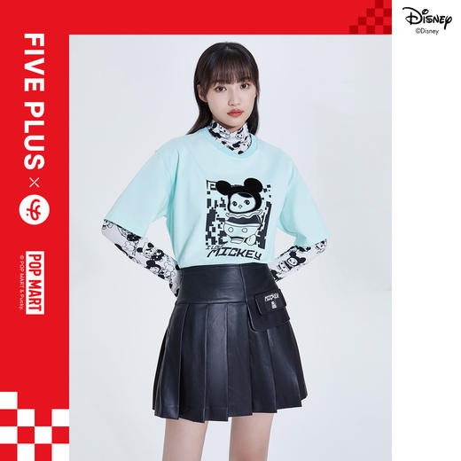 FIVE PLUS2022新款女春装泡泡玛特联名仿皮半身裙女高腰A字百褶裙2WN1070260 商品图0