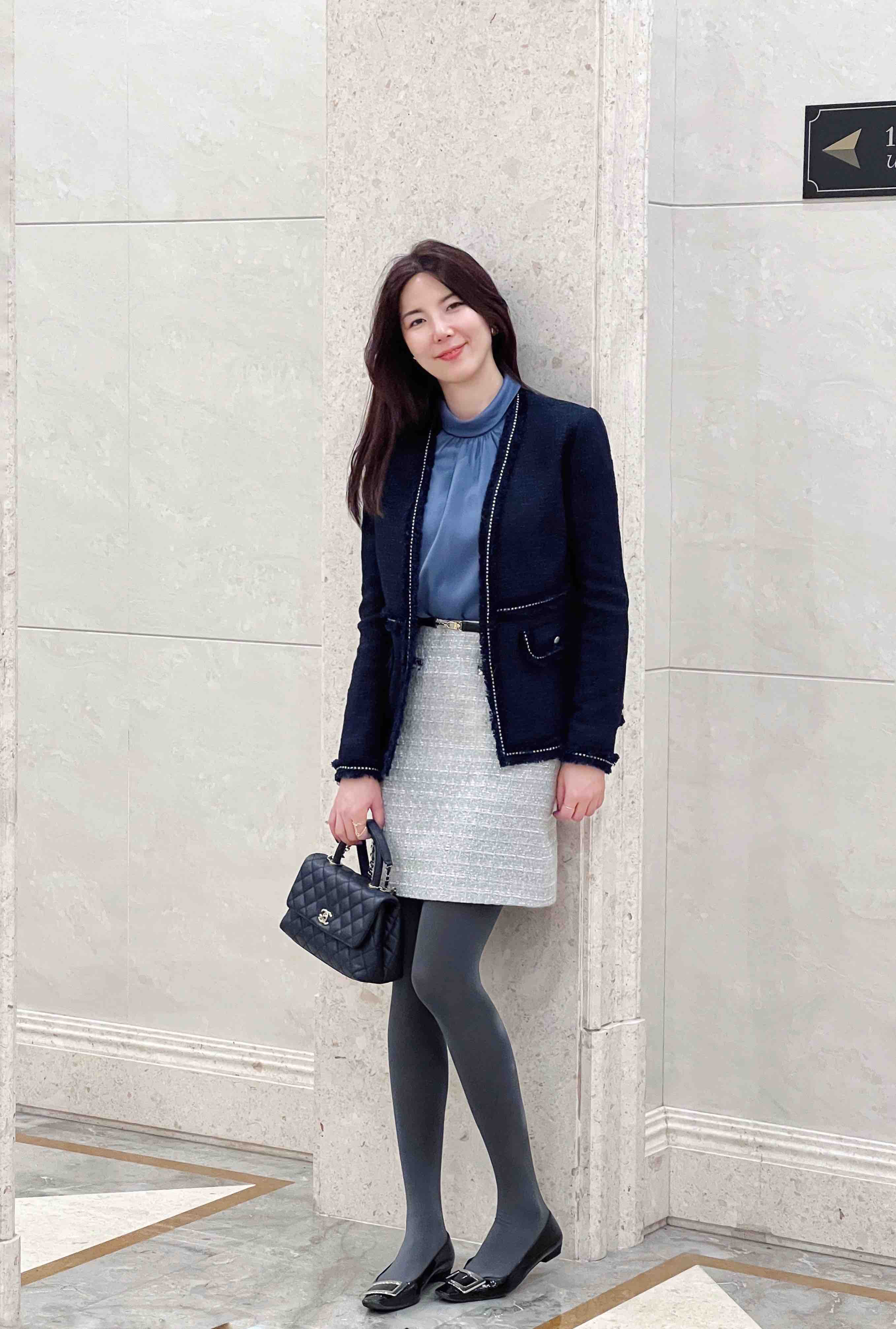 moonty 茉兮高级定制 午夜蓝 日本进口花边v领外套长款鱼尾裙套装