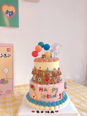 6+4小熊小双层卡通蛋糕-低糖处理无添加