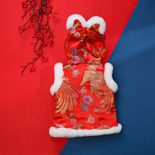 【采用优质织锦缎面 手工缝制 重工织造】新款宝宝虎头帽马甲织锦缎开衫中小童加厚马甲民族拜年唐装红坎肩 商品图3