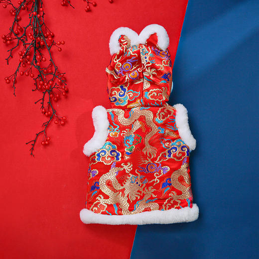 【采用优质织锦缎面 手工缝制 重工织造】新款宝宝虎头帽马甲织锦缎开衫中小童加厚马甲民族拜年唐装红坎肩 商品图1