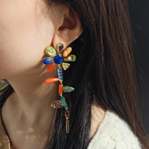 订购5个月到｜Grainne Morton-Anniversary Flower-古董卡梅奥 青金石 耳环［苏格兰设计师］ 商品图2