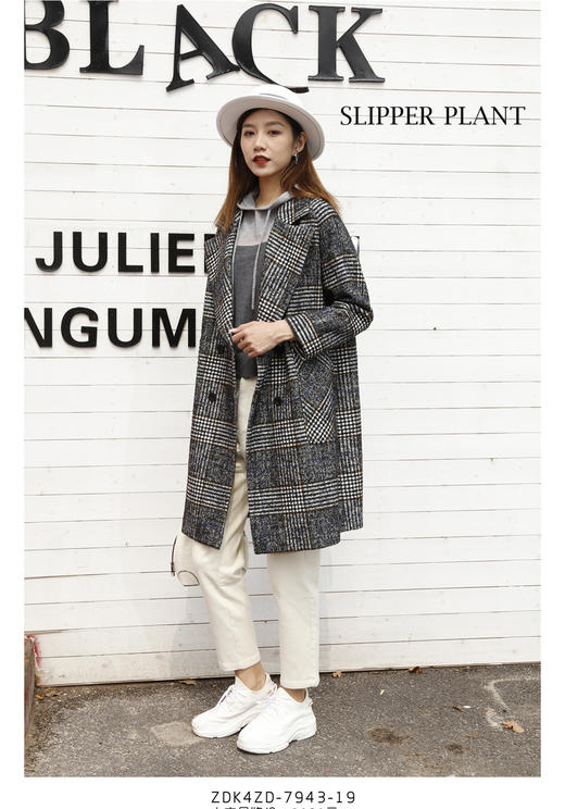 宗洋&卓蔻兰女士中长款时尚格纹大衣	ZDK4CD7943-19 商品图2