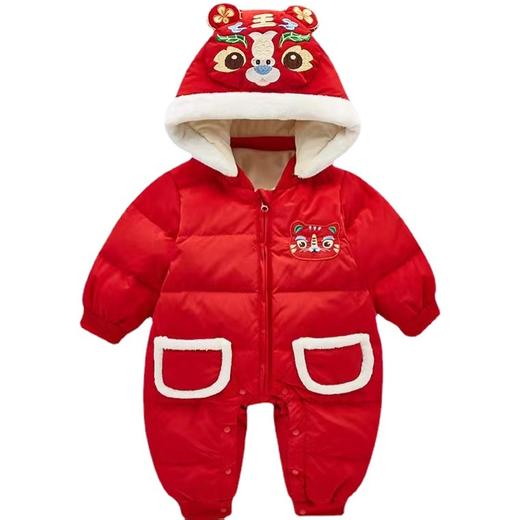 【虎年暖衣 绵柔舒适】婴儿冬季新款过年加绒加厚中国风拜年服新生儿周岁保暖喜庆爬爬服 商品图4