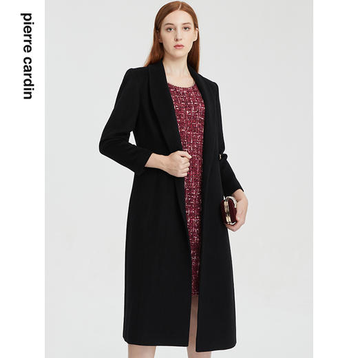 皮尔卡丹女装大衣黑色长款经典外套通勤保暖羊毛外套P1437C1960B0
 商品图1