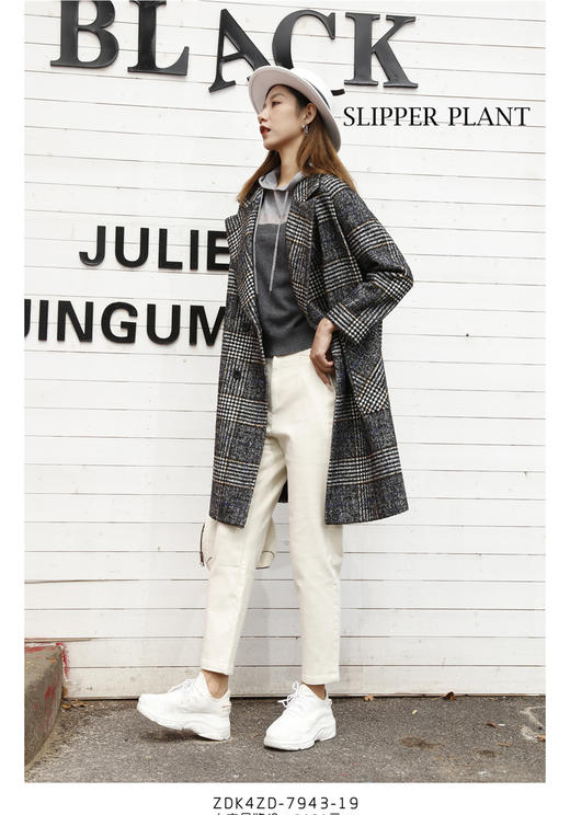 宗洋&卓蔻兰女士中长款时尚格纹大衣	ZDK4CD7943-19 商品图1