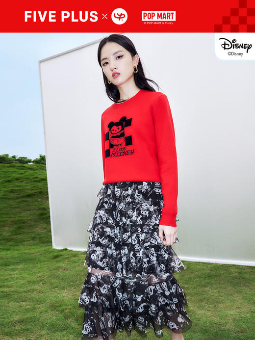 FIVE PLUS2022新款女春装泡泡玛特印花网纱半身裙女中长蛋糕裙子	2WN1070300 商品图1